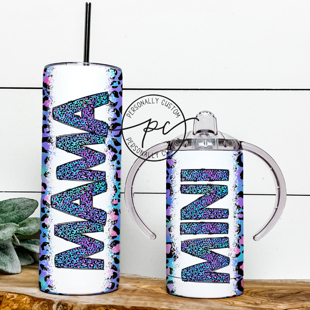 Blue & Purple Cheetah Mama & Mini Tumbler Bundle