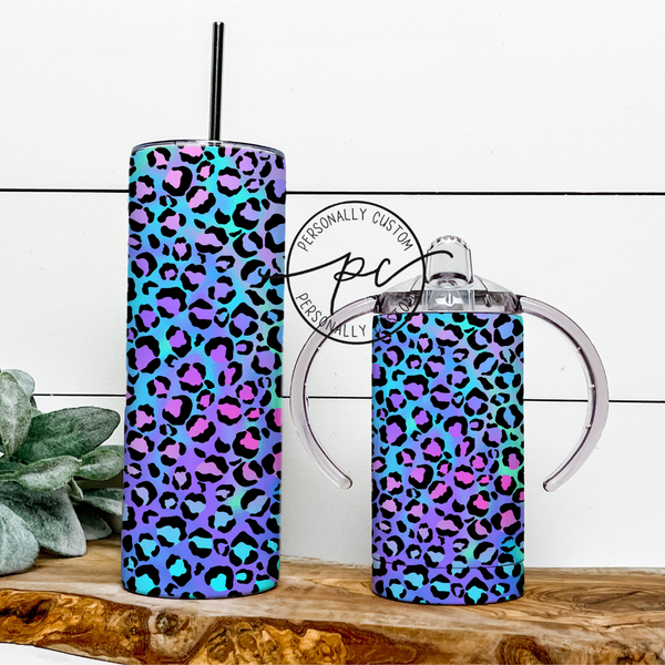 Blue & Purple Cheetah Mama & Mini Tumbler Bundle