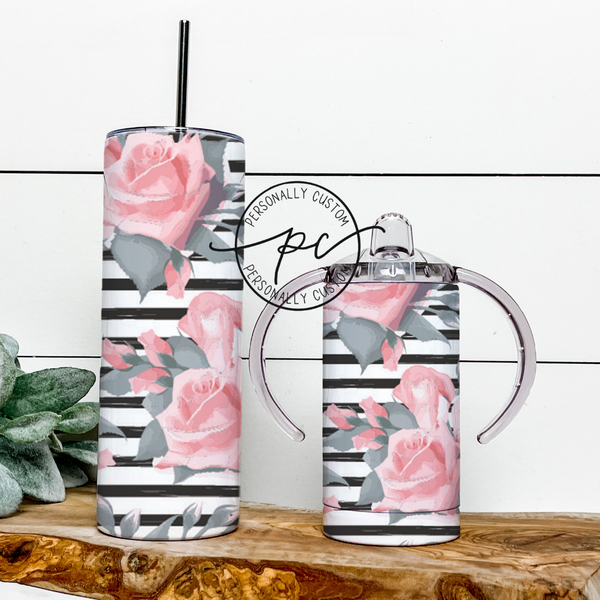 Pink Flower Stripes  Mama & Mini Tumbler Bundle