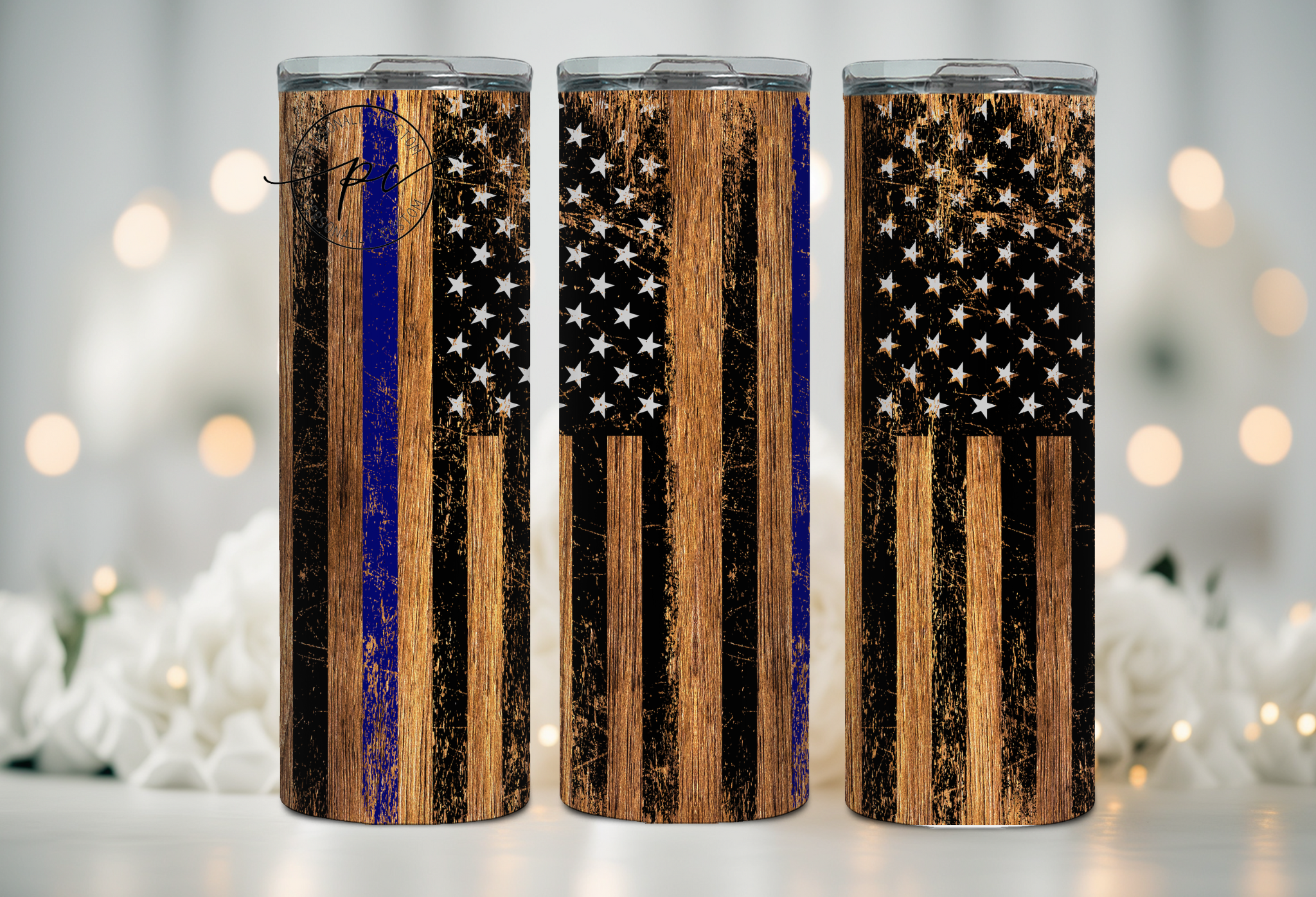 Thin Blue Line Wood Tumbler