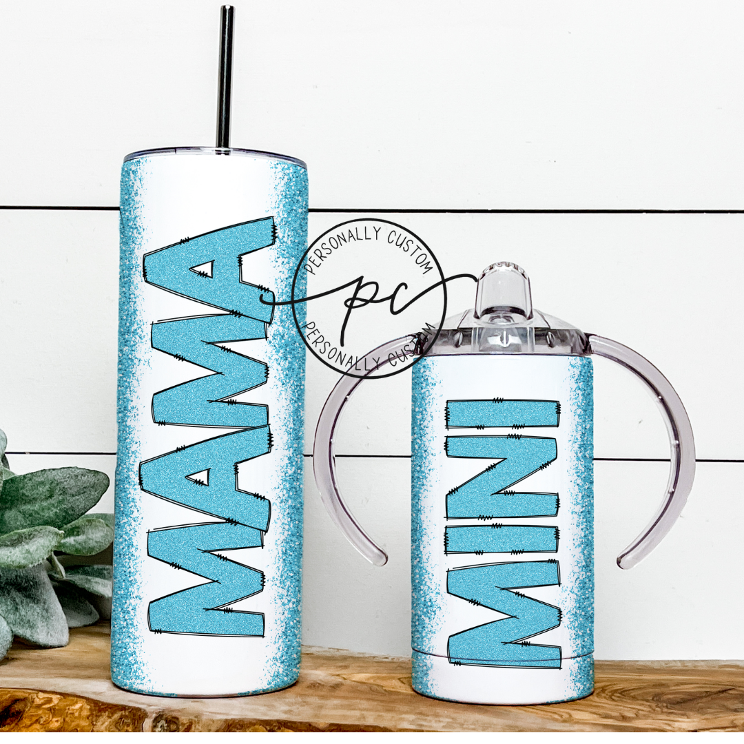 Blue Sparkle Mama & Mini Tumbler Bundle