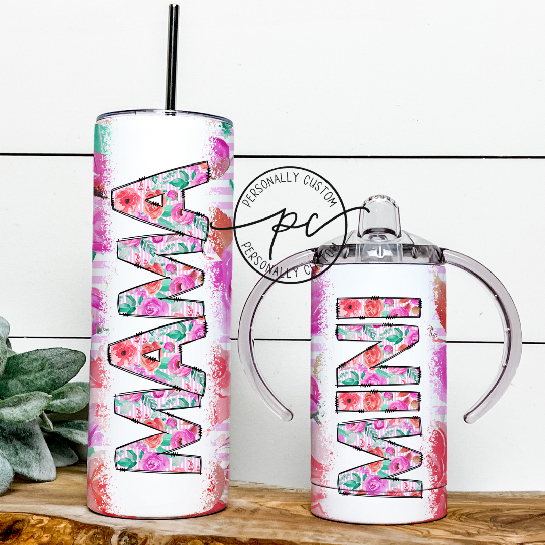 Pink Floral Mama & Mini Tumbler Bundle