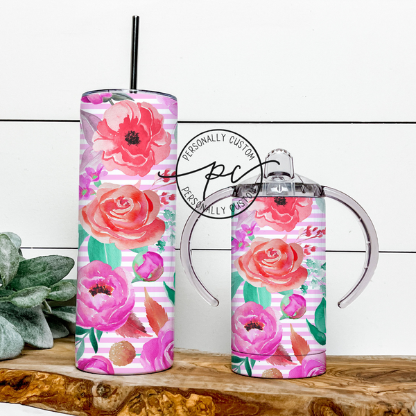 Pink Floral Mama & Mini Tumbler Bundle