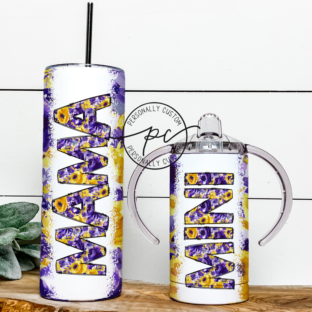 Purple and Yellow Floral Mama & Mini Tumbler Bundle