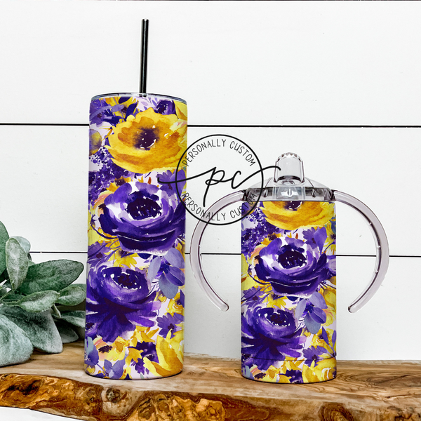 Purple and Yellow Floral Mama & Mini Tumbler Bundle