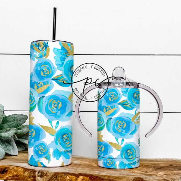 Light Blue Floral Mama & Mini Tumbler Bundle