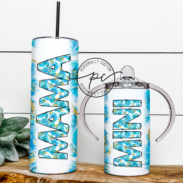 Light Blue Floral Mama & Mini Tumbler Bundle