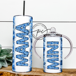 Blue Floral Mama & Mini Tumbler Bundle