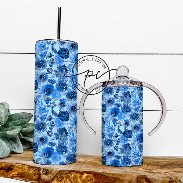 Blue Floral Mama & Mini Tumbler Bundle