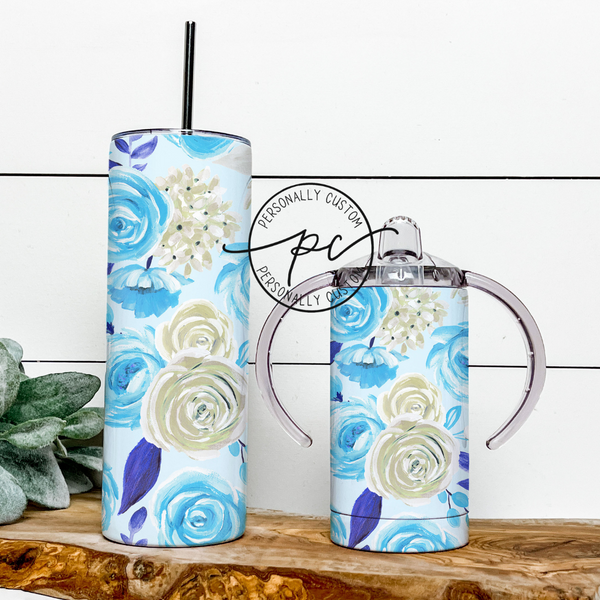 Neutral Blue Floral Mama & Mini Tumbler Bundle