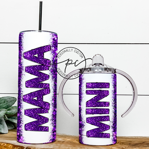 Purple Sparkle Mama & Mini Tumbler Bundle